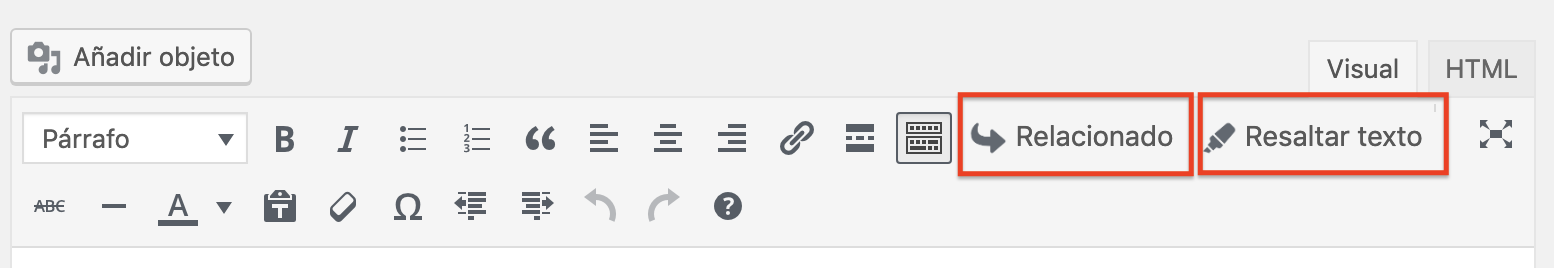 botones resaltar y relacionado